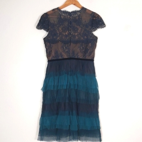 NEW Marchesa Notte Lace Ruffle Dress Teal Aqua Size 6 - Picture 6 of 16